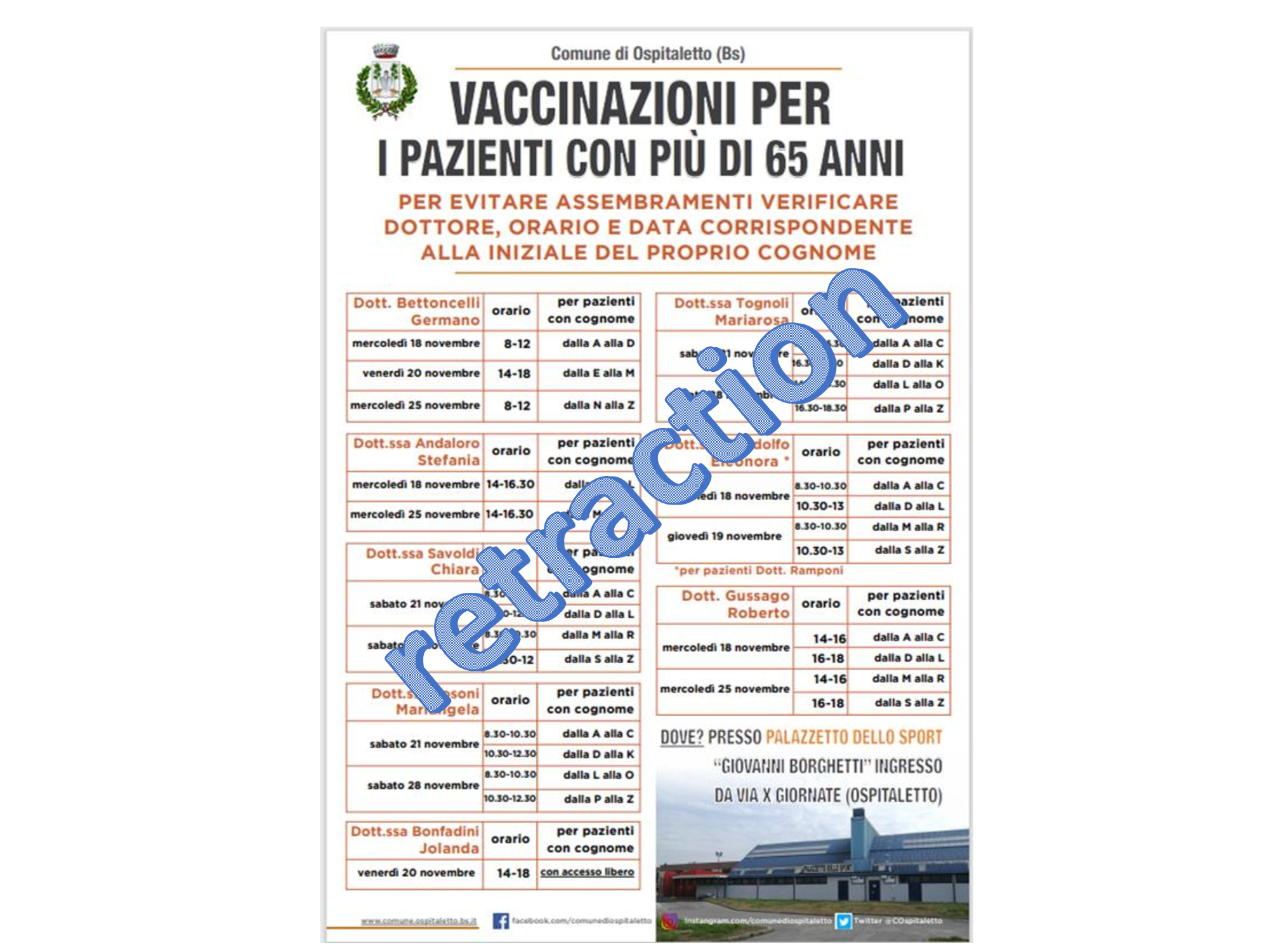 locandina del comune di ospitaletto per le vaccinazioni antinuenzali