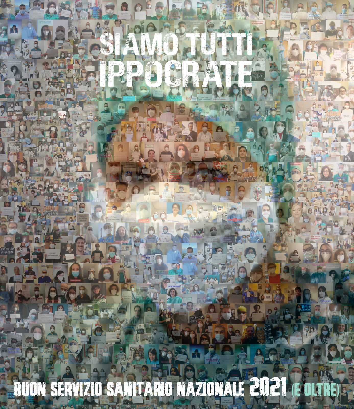 poster con i volti dei medici e degli operatori sanitari